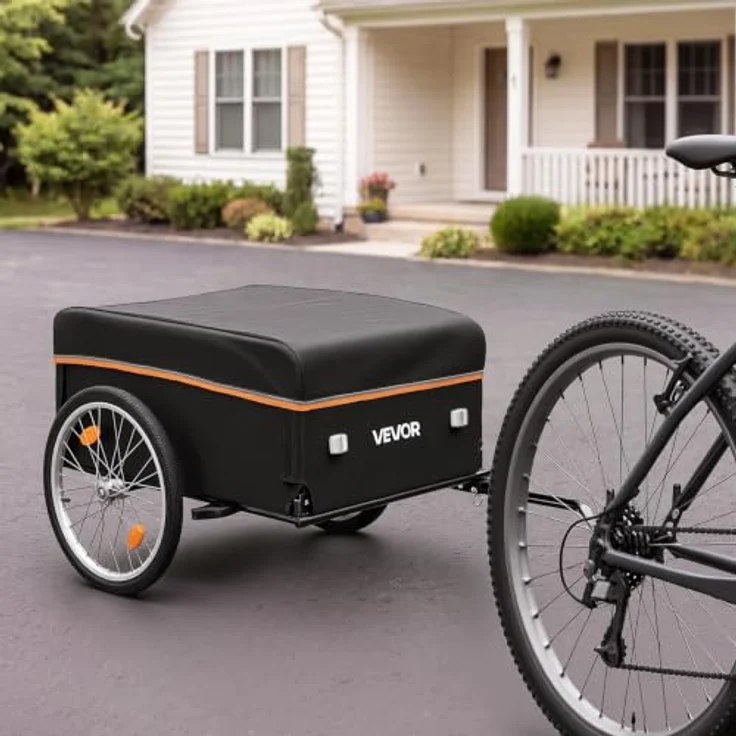 VEVOR Faltbarer Fahrradanhänger Lastenanhänger, 59 kg Tragfähigkeit, Kohlenstoffstahl & 600D Oxford, Regenschutz, 4 Reflektoren, für 22-28 Zoll Räder – Bild 9