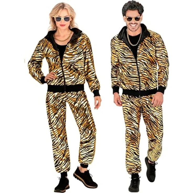 Widmann 80er Jahre Tiger Trainingsanzug, knallige Farben, Größe M für Fasnacht und Mottoparty