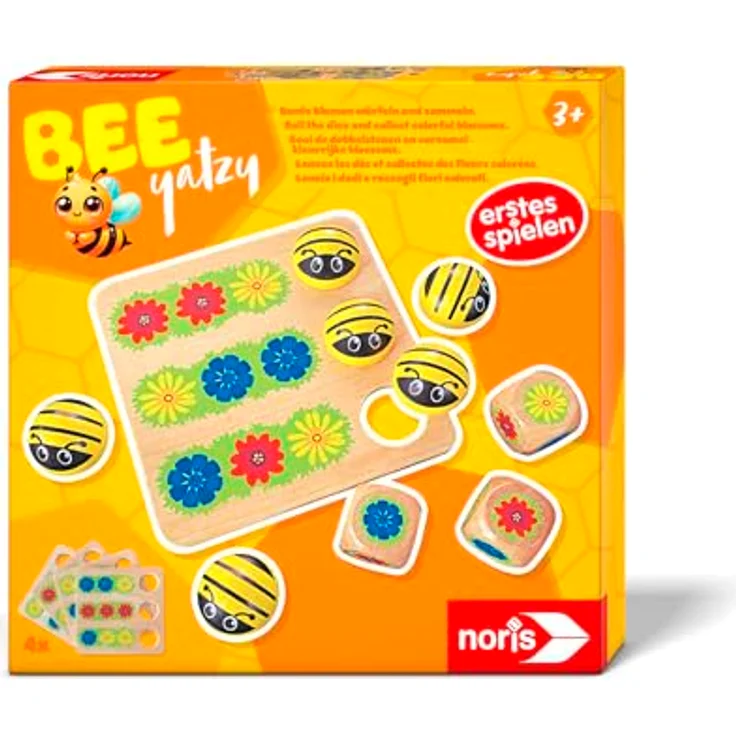 Noris Bee Yatzy, Brettspiel mit Bienen und Holz-Würfeln, ab 3 Jahren, für 1-4 Spieler, ideales Spielzeug für erstes Spielen – Bild 1