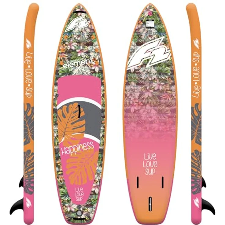 F2 Damen SUP Stand Up Paddle Board Happiness 10'5'', ultraleichtes und robustes Material, gedrucktes Diamond Pad, Multicolor, inkl. Tasche, Pumpe und Reparatur-Kit – Bild 2