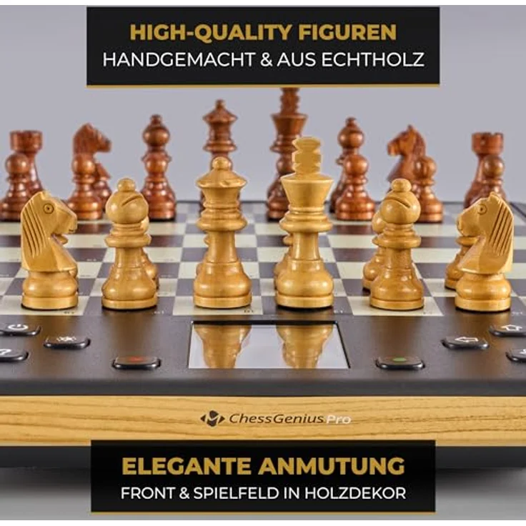 Millennium Chess Genius Pro 2024, Schachcomputer mit Holzoptik, 2200 ELO, Farbdisplay, Drucksensorbrett, magnetische Echtholzfiguren – Bild 2