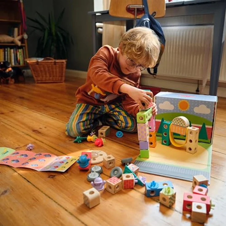 Melissa & Doug Blockables Playset Town, 73-teiliges Set mit stapelbaren Holzbausteinen und Zubehör – Bild 6