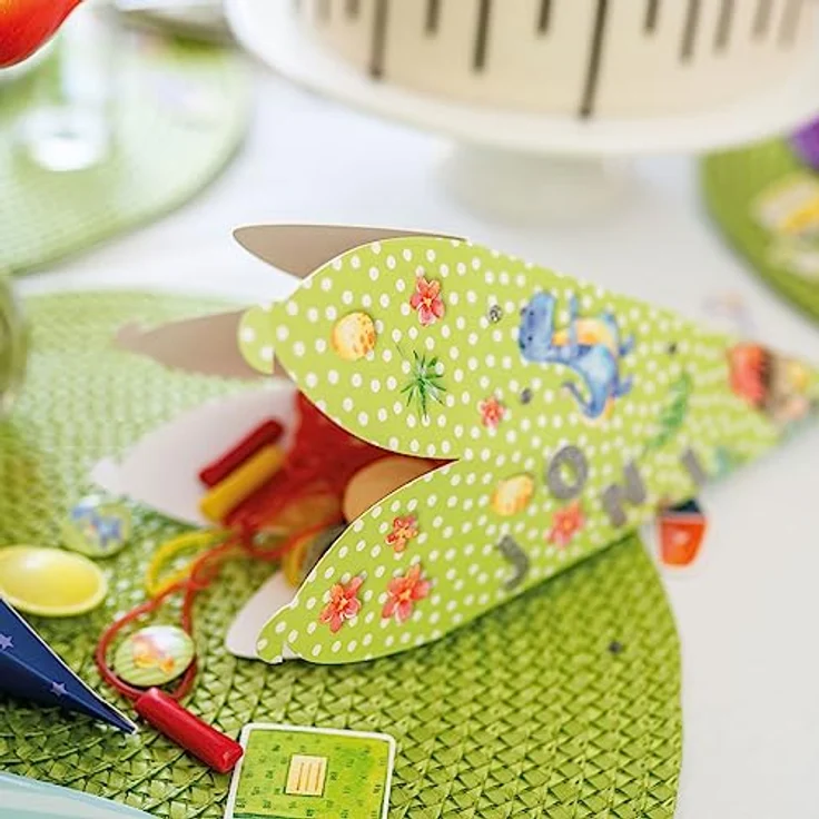 Papierdrachen Bedruckte Schultüten Set, 3 Stück in Blau Grün, 24,5 cm, inkl. dekorative Moosgummi Aufkleber – Bild 5