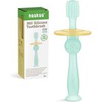 haakaa 360° Baby Zahnbürste mit Saugfuß, lebensmittelechtes Silikon, einstellbarer Sicherheitsschild, blau (1 Stück)
