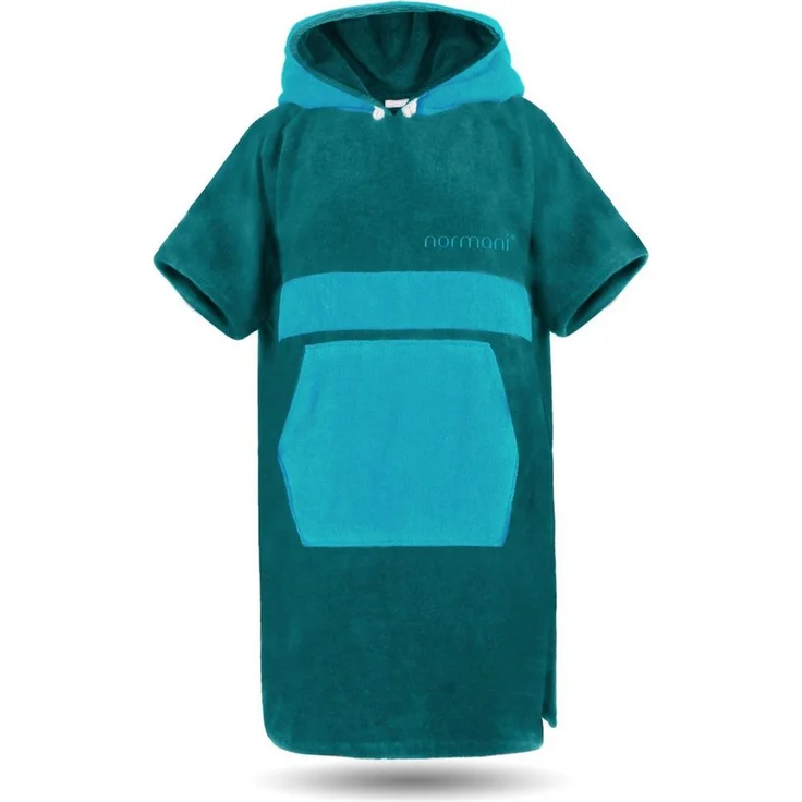 normani Badeponcho Bademantel Surfer Poncho, Midilänge, Baumwolle, Kapuze, Schlupf, saugstarke 100 % Baumwolle, Blau