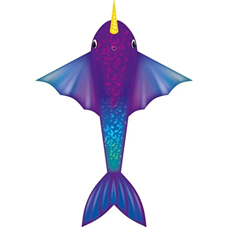 HQ 100187 - Narwhal Kite 200cm, Kinderdrachen, Einleiner, ab 8 Jahren, 148x212cm, inkl. 17kp Polyesterschnur 40m auf Spule, 1.5-4 Beaufort