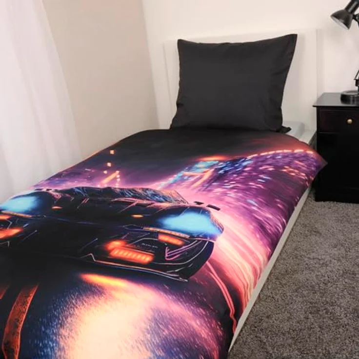 Herding Bettwäsche Neon Car, Young Collection, Kopfkissenbezug 80 x 80 cm mit Wende-Motiv, Bettbezug 135 x 200 cm, Mit Reißverschluss, 100% Polyester/Mikrofaser – Bild 5