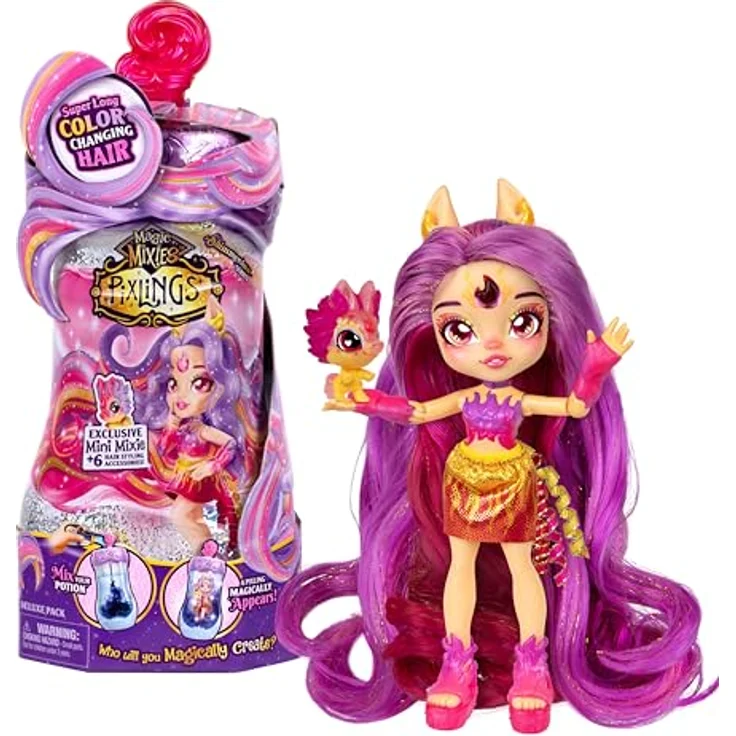 Moose Anziehpuppe Magic Mixies Galaxy Hair Pixling - Fiery Firensai, Ankleidepuppe mit langen farbwechselnden Haaren – Bild 2