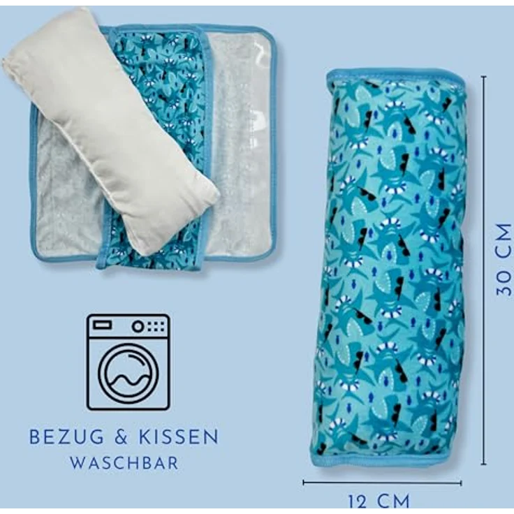 HECKBO Auto Schlafkissen Gurtpolster in Hai-Optik, maschinenwaschbar, für Kinder, lebendig blau, ergonomisch und komfortabel – Bild 2