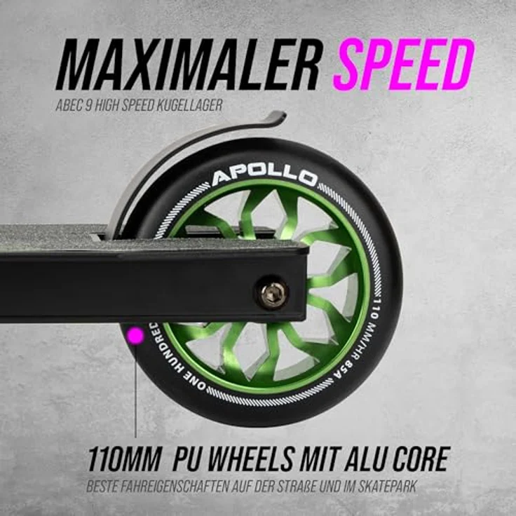 Apollo Stuntscooter Hawk - Freestyle Kickscooter für Kinder und Erwachsene, Kinderroller, Trick Roller für Jungen und Mädchen ab 6 Jahren, Stunt Scooter für Beginner und erfahrene Kids, Stunt Roller - HQ Aluminium Rahmen, 110mm PU-Scooter Rollen, ABEC 9 High Speed Kugellager, rutschfeste Trittfläche - Schwarz – Bild 3