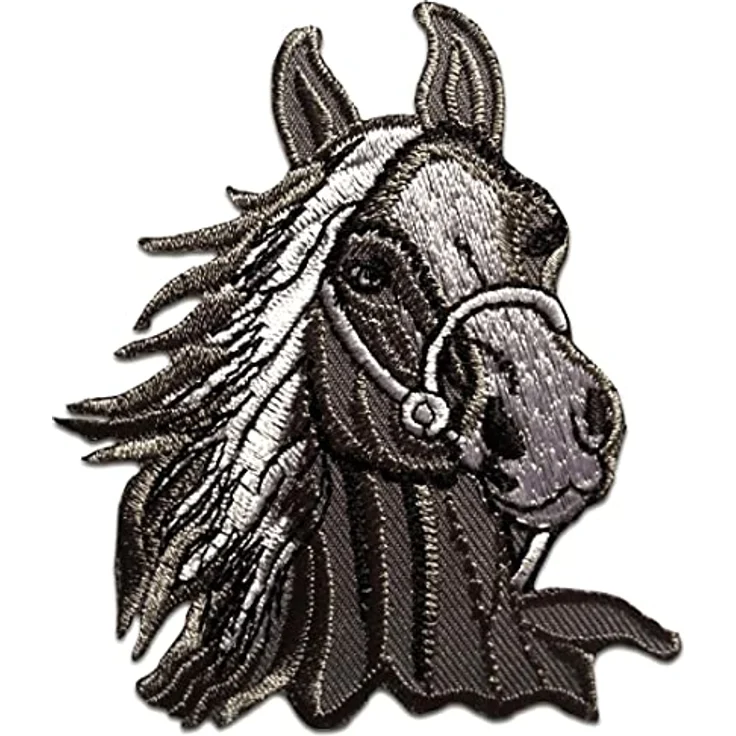 Pferd Hengst Tier - Aufnäher, Bügelbild, Aufbügler, Applikationen, Patches, Flicken, Zum Aufbügeln, Größe: 7,3 x 9 cm, Farbe:grau – Bild 1