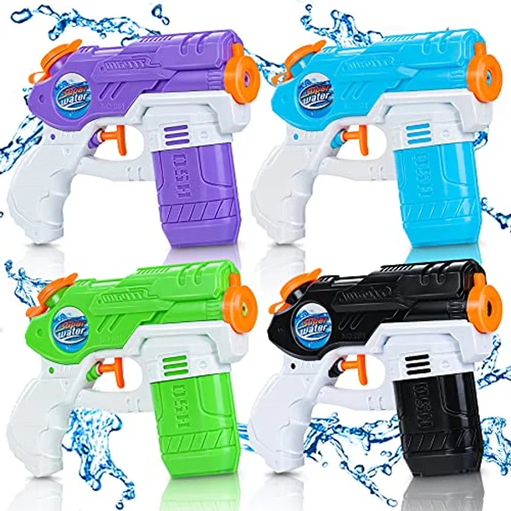 lenbest Wasserpistole 4er Set, 150ml Kapazität, 7-8 Meter Reichweite, aus hochwertigem ABS-Material, für Kinder und Erwachsene