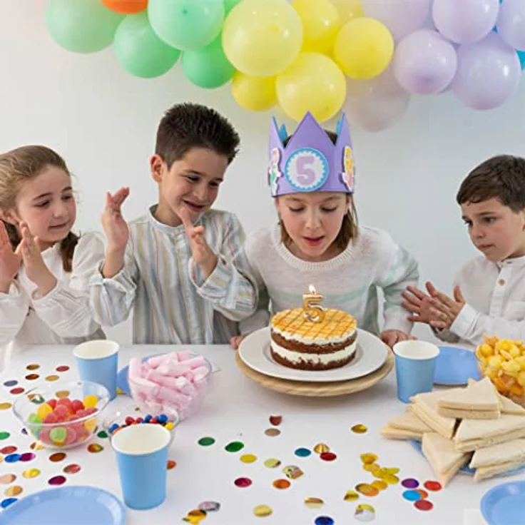 BONNYCO Geburtstagskrone Mädchen Meerjungfrau, mit auswechselbaren Zahlen von 0 bis 9, pastelllila und pastellblau, ideal für Geburtstage und Karneval – Bild 4