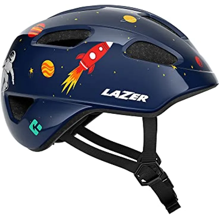 LAZER Nutz 2.0 KinetiCore Kinderfahrradhelm, leichter Unisize Helm mit Sicherheits-Technologie und tiefem Schläfenschutz, Weltraum Design