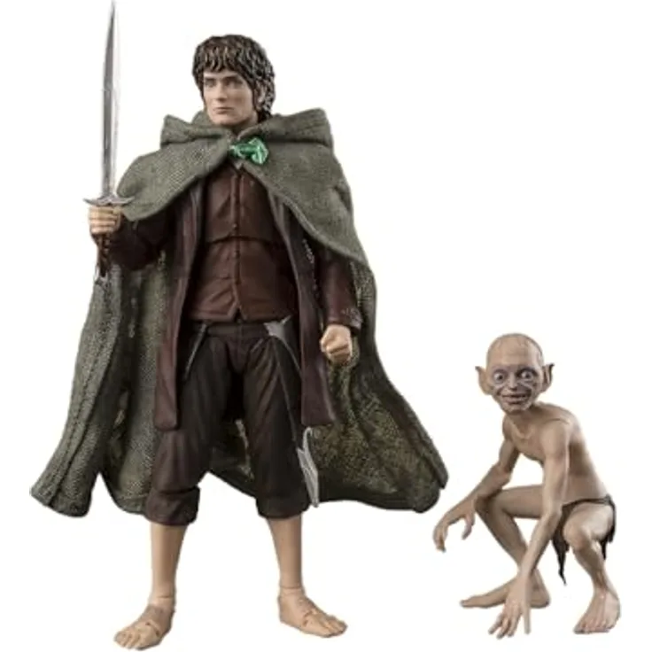 Bandai Tamashii Nations S.H. Figuarts Frodo Beutlin & Gollum, bewegliche Actionfiguren aus 'Der Herr der Ringe', 6 cm und 12 cm, mit Zubehörteilen in Fensterbox