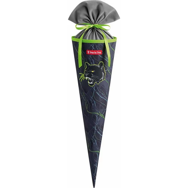 Step by Step Schultüte School Cone, 100% recyceltes PET, Ozean Plastik, Danger Cat Chiko (dunkelgrau / blaugrau / hellgrün)