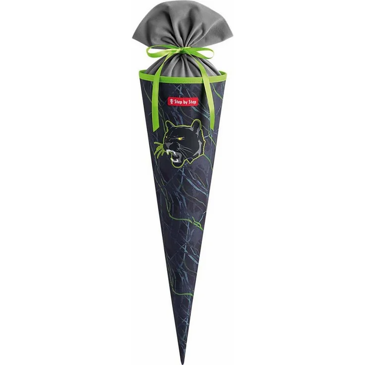 Step by Step Schultüte School Cone, 100% recyceltes PET, Ozean Plastik, Danger Cat Chiko (dunkelgrau / blaugrau / hellgrün)