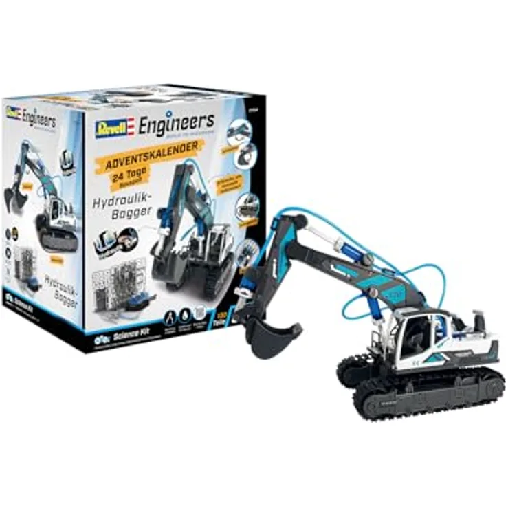 Revell Adventskalender Engineers „Hydraulischer Bagger“ I Adventkalender zum Selbermachen I Adventskalender für Kinder I Für Kinder ab 8 Jahren