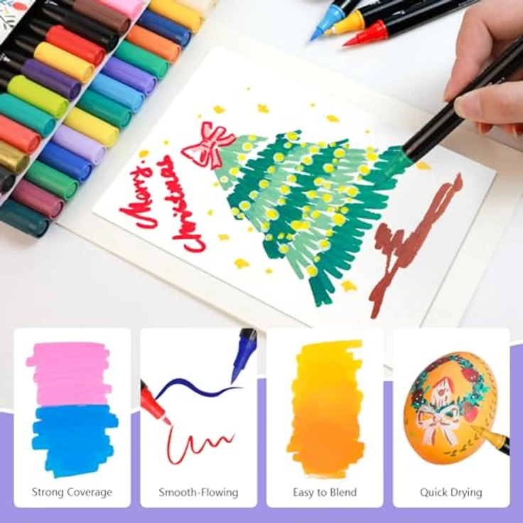 Artecho Acrylstifte 48 Farben, wasserfeste Dual Tip Marker mit Pinsel- und feiner Spitze, 0.5-5mm für Rock Painting, Glas, Papier, Holz, Keramik und DIY Crafts – Bild 5