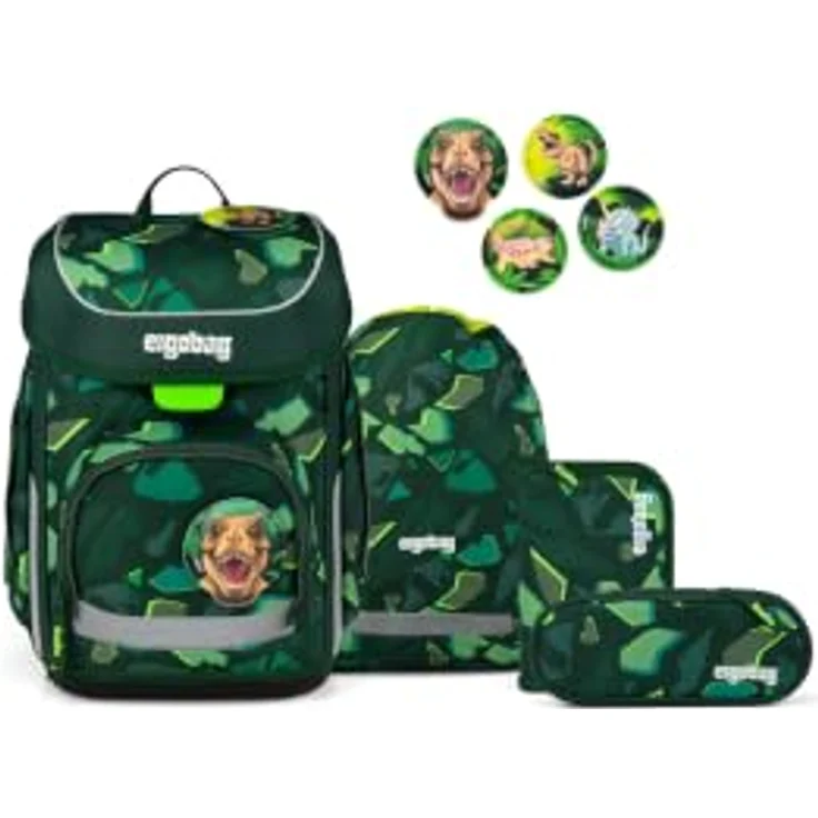 ergobag cubo Schulranzen-Set DinosauriBär, 21 Liter Volumen, verstellbare Rückenhöhe, inklusive gefülltem Federmäppchen und Sportbeutel – Bild 1