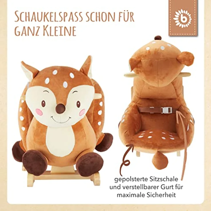 Bieco Plüsch Schaukeltier REH Lina, 60 cm | Kinder Schaukelstuhl mit Sicherheitsgurt | Schaukel | Kleinkind | Baby Schaukelwippe ab 9 Monate | Schaukelpferd Holz – Bild 3