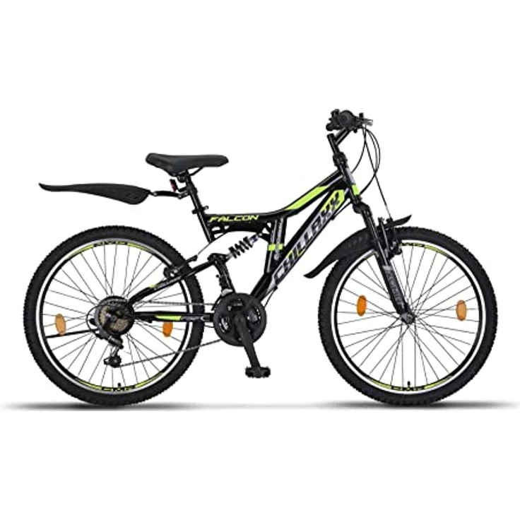 Chillaxx Bike Falcon Premium Mountainbike 24 Zoll Schwarz-Lime V-Bremse- 21 Gang-Schaltung - Vollfederung – Bild 2