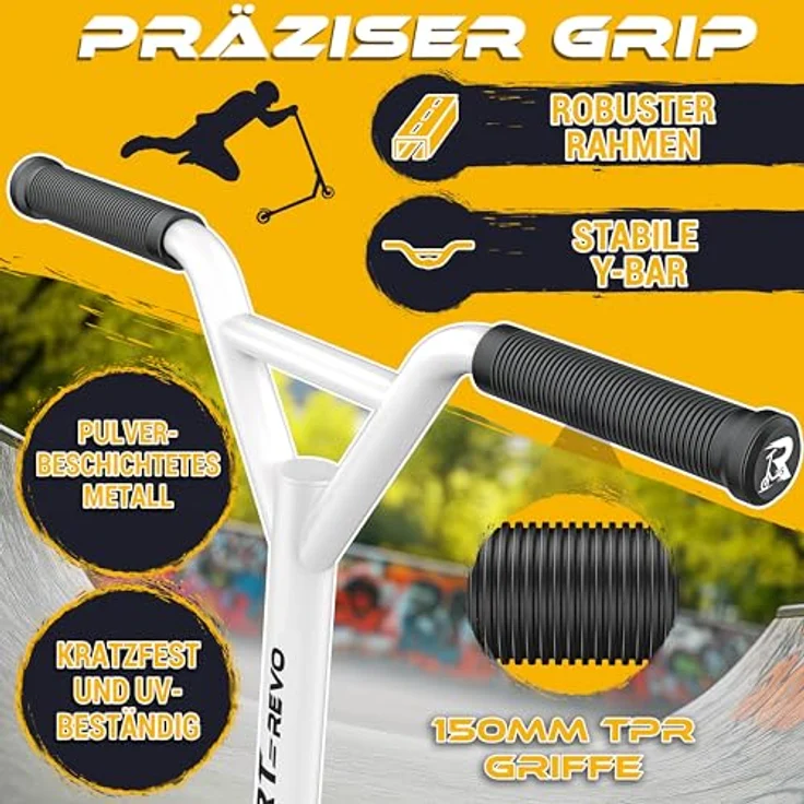 RE:SPORT REVO Stunt Scooter, Profi Kickscooter mit ABEC 9 Kugellagern, 100mm PU Rädern, ergonomischen Griffen und Ständer, für Kinder & Erwachsene – Bild 8