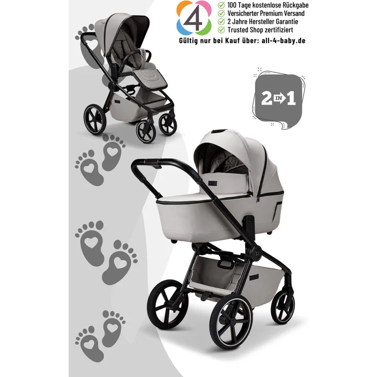 Moon Resea 2.0 Kombikinderwagen, adaptierbare Höhenverstellung, Allradfederung, XXL-Sonnendach, Farbe: Ghost