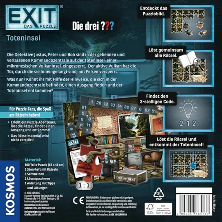 EXIT® Puzzle Die drei ??? Toteninsel, 500 Teile mit packender Escape-Story und versteckten Rätseln – Bild 2