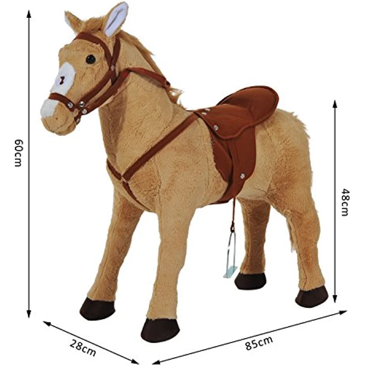 HOMCOM Plüsch Reitpferd für Kinder, Stehpferd mit Sound, Spielpferd für drinnen und draußen, 85 x 28 x 60 cm, Beige – Bild 5