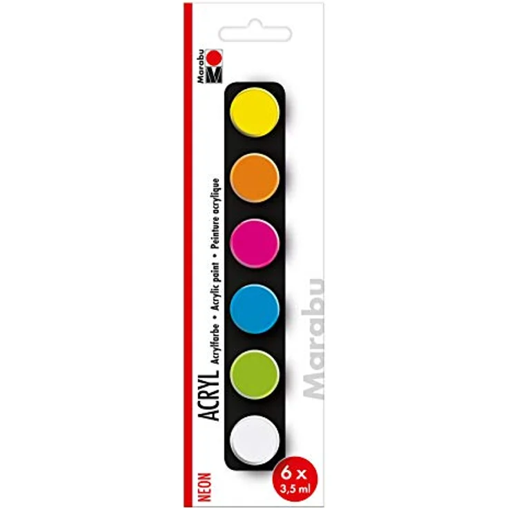 Marabu Einsteigerset Acrylfarben Neon, 6x 3,5 ml wasserfest und lichtbeständig, schnelltrocknend, für Keilrahmen, Papier, Pappe, Holz – Bild 1
