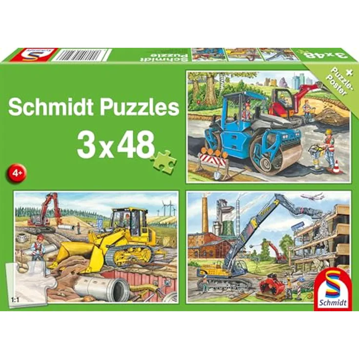 Schmidt Spiele 56520 Meine liebsten Baustellenfahrzeuge Kinderpuzzle, 3x48 Teile, Mehrfarbig