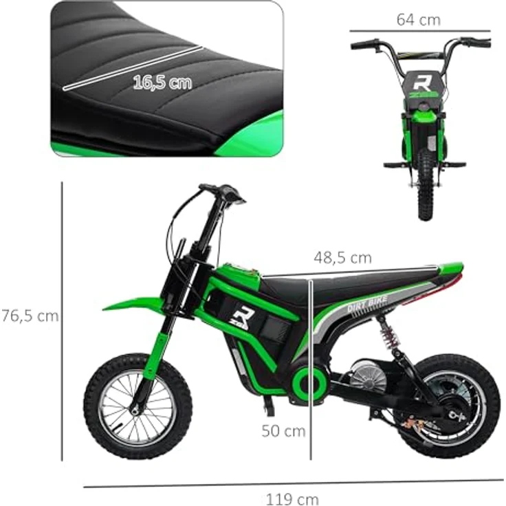 HOMCOM Elektro-Kindermotorrad Kinderfahrzeug Kunststoff Grün, 24V Motor, integrierte Musik, für Kinder 8-12 Jahre – Bild 5