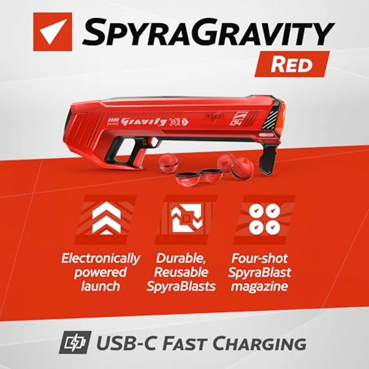 SPYRA SpyraGravity Blaster mit 4 wiederverwendbaren Wasserbomben, rot – Bild 2