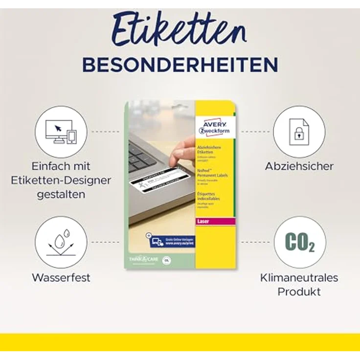Avery Zweckform L6145-20 Abziehsichere Etiketten, 45,7 x 25,4 mm, 800 Stück, weiß, reiß- und wasserfest, temperaturbeständig – Bild 3