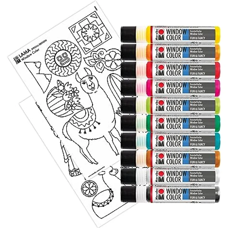 Marabu Sticker Marabu Window Color Set LAMA, 10 x 25 ml - Bunte Lama-Welt, Wasserbasierte Fenstermalfarbe – Bild 5