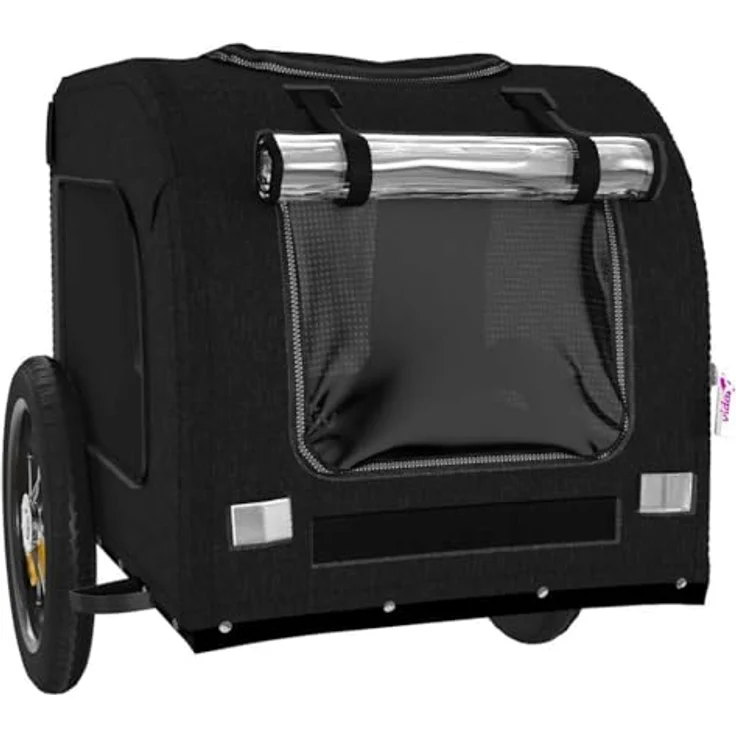 vidaXL Fahrradanhänger Hunde, Schwarz, aus Oxford-Gewebe und Eisen, max. Belastbarkeit 30 kg, mit PVC-Dach und Reißverschluss-Türen – Bild 6
