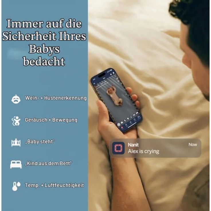 Nanit Pro Kamera Babyphone Komplettset, Bodenständer, Atemüberwachungsband, 130° HD-Kamera, Zwei-Wege-Audio, 12 Monate Insights – Bild 6
