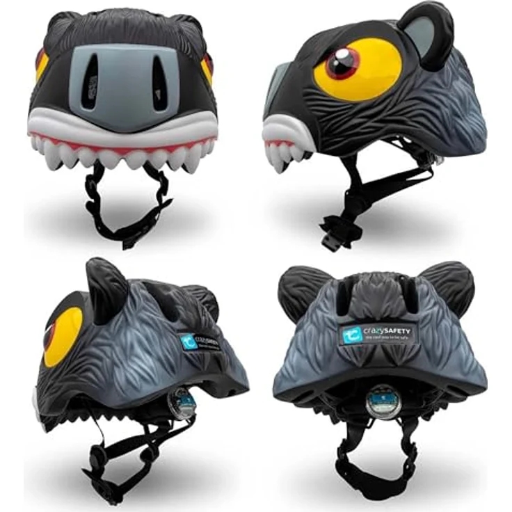 Crazy Safety Kinder Fahrradhelm | Leichter und verstellbarer 3D Tierhelm 49-55 cm (Panther Schwarz) – Bild 2