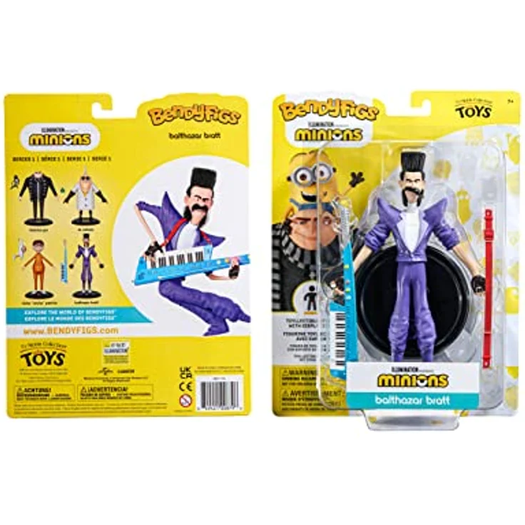 BendyFigs The Noble Collection Minions Balthazar, 19cm Bendable Posable Sammelfigur mit Stand und Mini Sonic Keytar, lizenziertes Merchandise – Bild 4