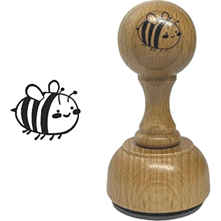 FTWDesign Biene Holzstempel, aus echtem Holz, 3,5 x 3,5 x 7,5 cm, 32g – Bild 1