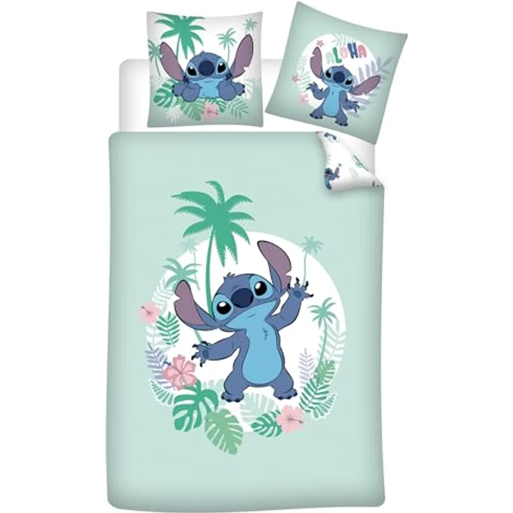 Aymax Parure de lit réversible STCH - Verte - 140 cm x 200 cm, Kinderbettwäsche Lilo & Stitch – Bild 1