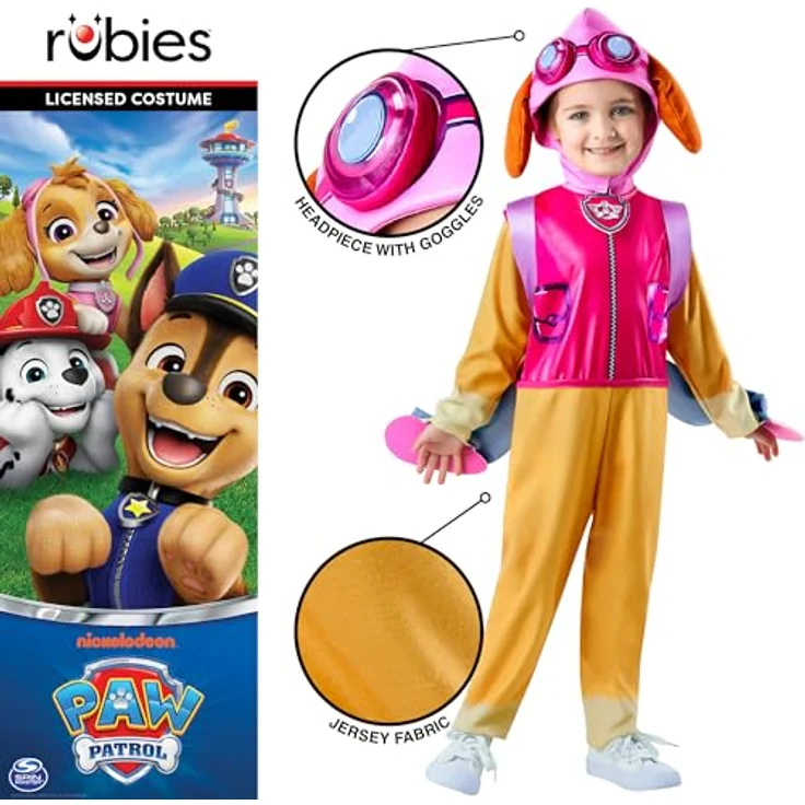 Rubie's Paw Patrol Deluxe Skye Kleinkindkostüm, Verkleidung für Kinder, Größe 2-3 Jahre, umfasst Overall, Hut und Rucksack, lizenziert für Halloween – Bild 3