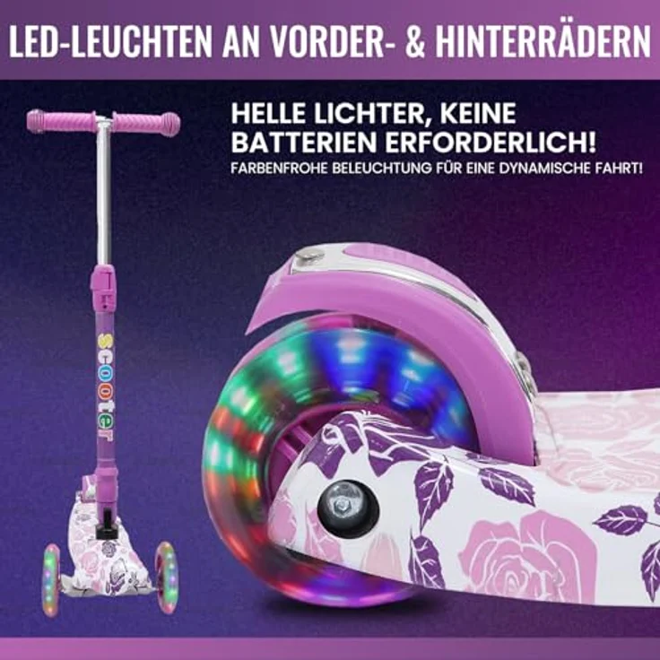 Europebazar Habib Metall-Roller 3-Rad mit LED Licht, klappbar, verstärkter Metall-Unterboden, bis 50kg, pink – Bild 3