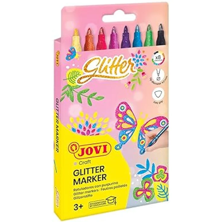 Jovi Filzstifte in Glitzer-Farben, Strichbreite: 3,0 mm, auswaschbar, eindrücksichere Spitze, Set mit 8 Farben – Bild 5