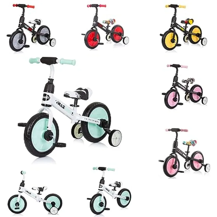 Chipolino Dreirad, Laufrad 2 in 1, Max Bike, 10 Zoll Räder, Pedale, Stützräder, Farbe:hellgrün