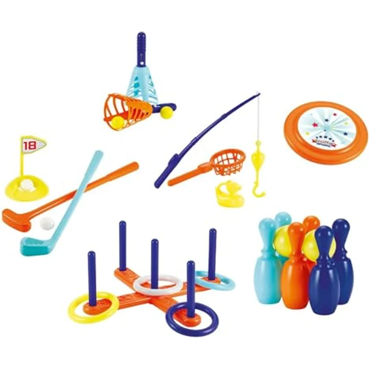 Ecoiffier Sportset 6in1, vielseitiges Outdoor-Sandspielzeug mit Entenangel, Frisbee, Golfspiel, Ballwurf, Ringwurf und Bowling, für Kinder ab 3 Jahren – Bild 1