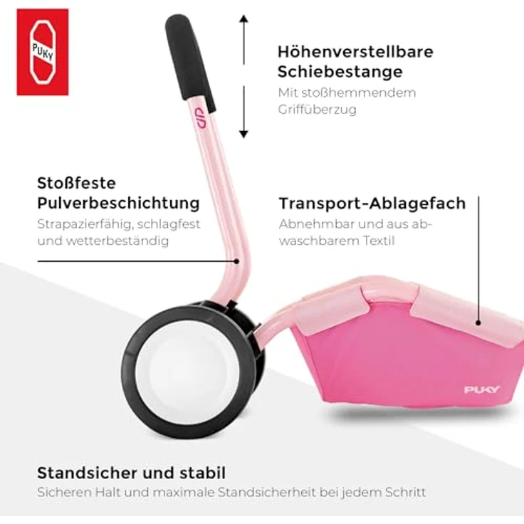 Puky Traily, 3-in-1 Lauflernwagen und Anhänger mit höhenverstellbarer Schiebestange, stabiler Fahrzeuggeometrie und abwaschbarem Transport-Ablagefach, bunt – Bild 5