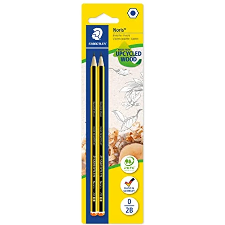 STAEDTLER Bleistift Noris 120, Made from Upcycled Wood, Härtegrad 2B, Rutschfeste Soft-Oberfläche, hohe Buchfestigkeit, hohe Qualität Made in Germany, Blisterkarte mit 2 Stück, 120-0 BK2D – Bild 1