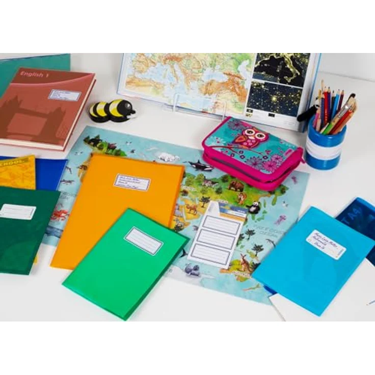 HERMA 5798 Buchetiketten, 18 selbstklebende Beschriftungsaufkleber mit neutralem blauen Rand, liniert, 76 x 35 mm, ideal für Schule und Schulzubehör, weiß – Bild 3